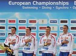 Вчера. Будапешт. Сборная России - чемпион Европы в эстафете 4x100 метров. Крайний справа - Андрей Гречин