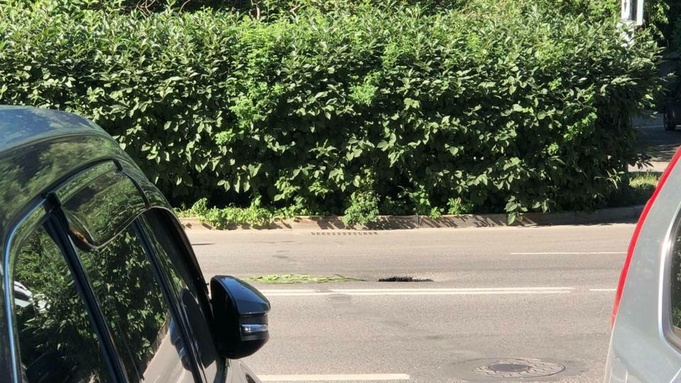 Провал асфальта на Социалистическом / Фото: amic.ru