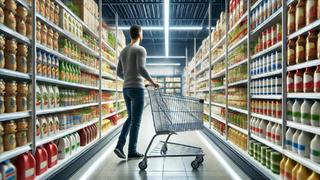 Покупатель в продуктовом магазине / Изображение сгенерировано нейросетью Dall-E