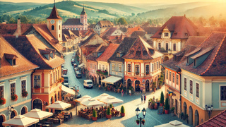 Открытка с изображением румынского города /  Сгенерировано нейросетью DALL-E