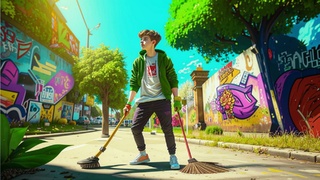 Подросток убирает улицу / Изображение сгенерировано FusionBrain.AI от Sber AI / amic.ru