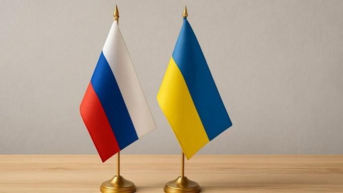 Флаги России и Украины / Изображение сгенерировано нейросетью DALL-E / amic.ru
