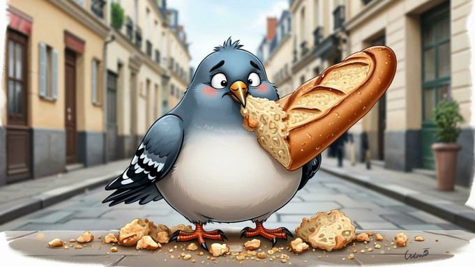 Голубь ест батон / Изображение сгенерировано с помощью нейросети Kandinsky by Sber AI / amic.ru