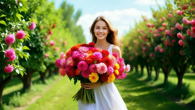 Девушка с цветами / Изображение сгенерировано YandexGPT 5 Pro / amic.ru