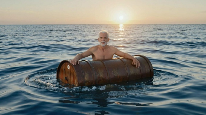 Мужчина на бочке / Изображение сгенерировано ИИ Kandinsky