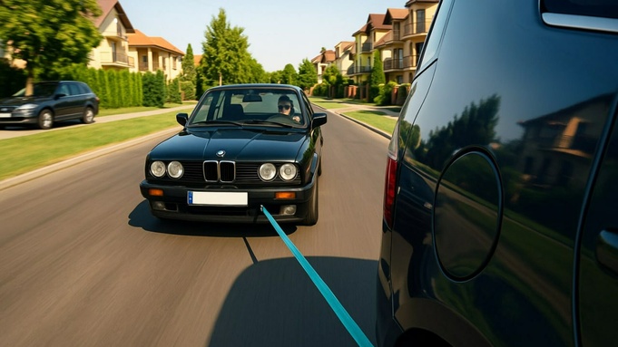 Буксировка автомобиля / Изображение сгенерировано нейросетью DALL-E