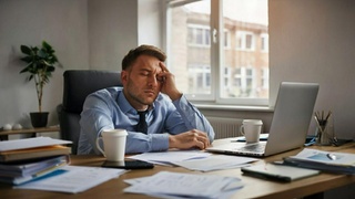 Мужчина спит на работе / Изображение сгенерировано ИИ Kandinsky / amic.ru