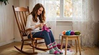 Девушка вяжет носки / Изображение сгенерировано ИИ Kandinsky / amic.ru