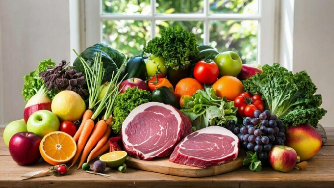 Фрукты. Овощи. Мясо / Изображение сгенерировано ИИ Kandinsky / amic.ru