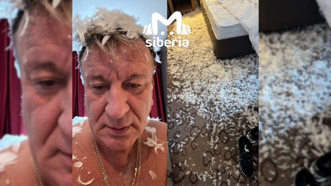 Сергей Пенкин с порванным матрасом / Mash Siberia