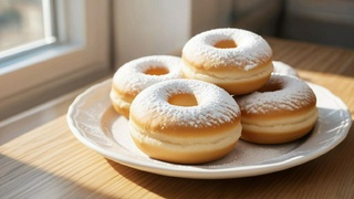 Пышки с пудрой на тарелке / Фото: создано в нейросети Kandinsky