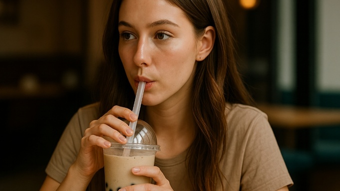 Девушка пьет напиток / Изображение сгенерировано ИИ ChatGPT / amic.ru