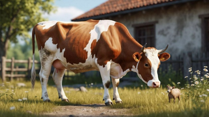 Корова в деревне / Изображение сгенерировано Алиса AI / amic.ru