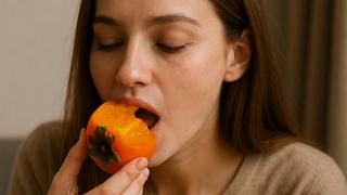 Девушка ест хурму / Изображение сгенерировано ИИ ChatGPT / amic.ru