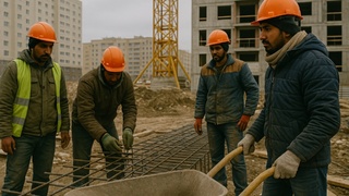 Мигранты на стройке / Изображение сгенерировано ИИ ChatGPT / amic.ru