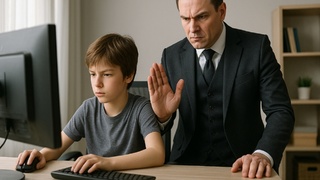 Запрет играть в игры на компьютере / Дети / Изображение сгенерировано ИИ ChatGPT / amic.ru