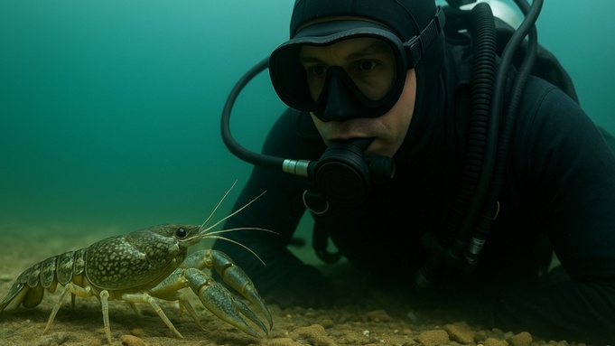 Аквалангист изучает рака / Изображение сгенерировано ИИ ChatGPT / amic.ru