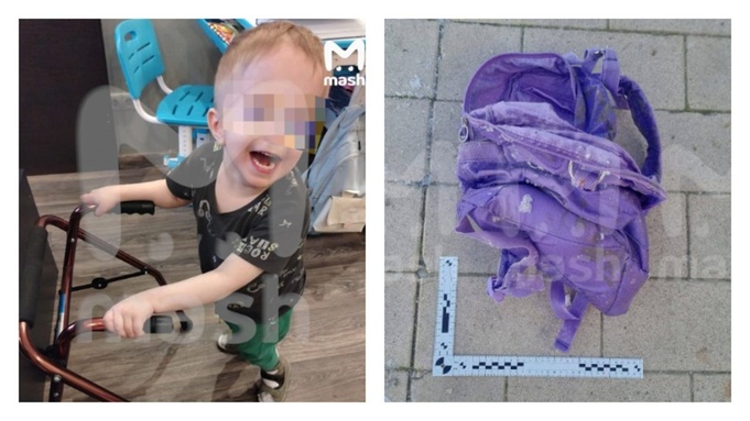 Погибший мальчик и рюкзак, в котором нашли его голову / Фото: Mash