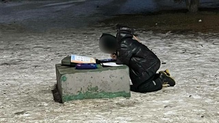 Ребенок учит уроки на улице / Фото: "Барнаул 22"