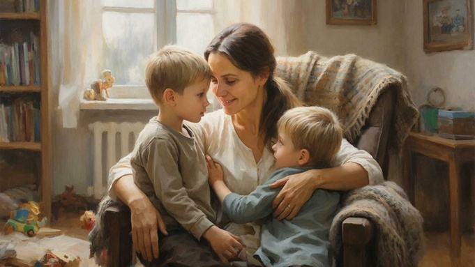 Мама с детьми / Изображение сгенерировано нейросетью GigaChat / amic.ru