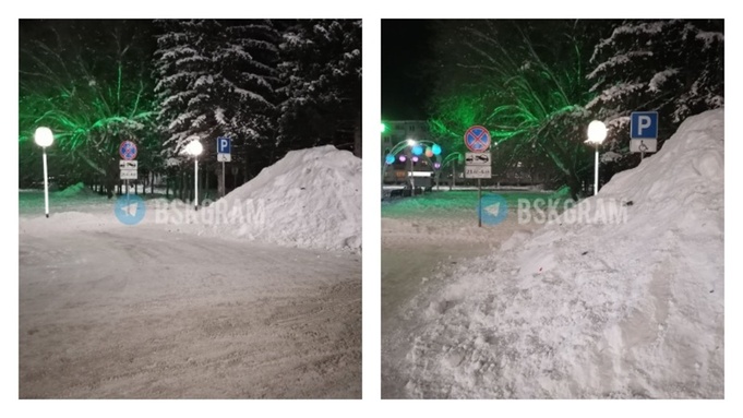 Заваленная снегом парковка у ТЦ "АБ" / Фото: "Бийск 22"