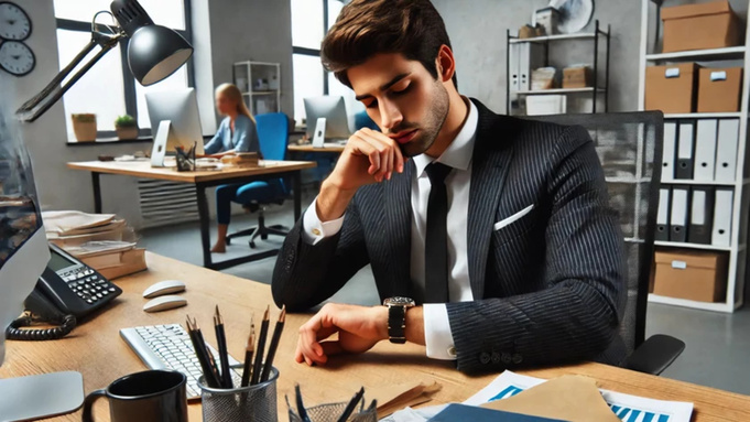 Мужчина на работе / Изображение сгенерировано нейросетью DALl-E / amic.ru