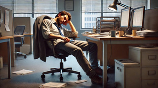 Мужчина на работе / Изображение сгенерировано нейросетью DALL-E / amic.ru