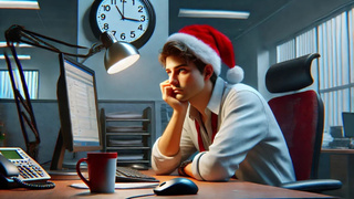 На работе перед Новым годом / Изображение сгенерировано нейросетью DALL-E / amic.ru