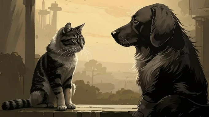 Кошка и собака / Изображение сгенерировано с помощью нейросети Kandinsky by Sber AI / amic.ru