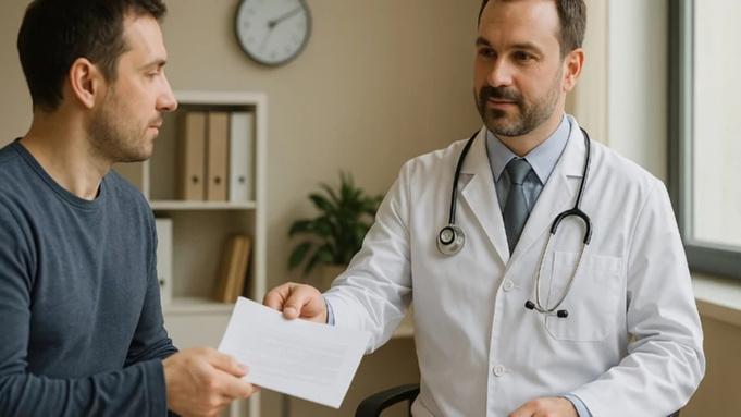 Врач отдает справку / Изображение сгенерировано ИИ ChatGPT / amic.ru