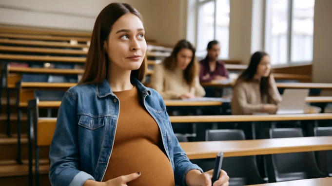 Беременная студентка / Изображение сгенерировано нейросетью DALL-E / amic.ru