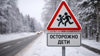 Осторожно дети / Дорожный знак / Изображение сгенерировано ИИ ChatGPT / amic.ru