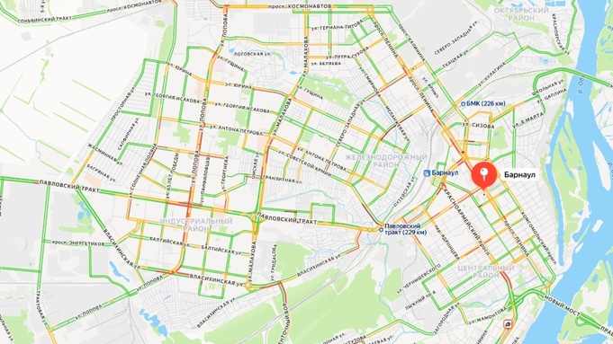 Восьмибалльные пробки в Барнауле / Скриншот с "Яндекс Карт"