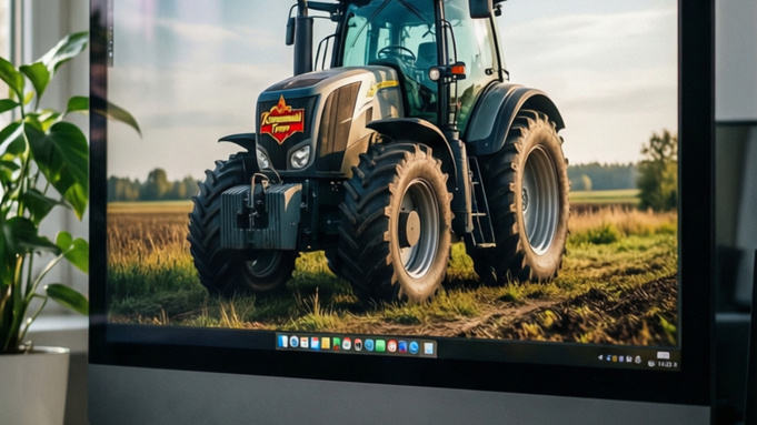 Трактор на экране компьютера / Изображение сгенерировано с помощь нейросети qwen.ai / amic.ru