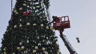 Разбор елки на площади Свободы в Барнауле / Фото: amic.ru