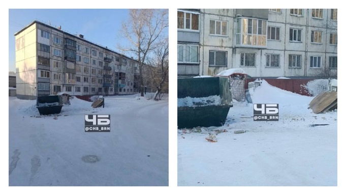 Мусорная площадка на улице Антона Петрова / Фото: "Черное и Белое Барнаул"