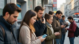 Люди в очереди в банкомате / Фото: создано в нейросети