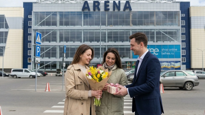 Девушки. Цветы. ТРЦ "Арена" / Изображение создано с помощью чата GPT