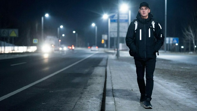 Пешеход в одежде со световозвращающими элементами / Фото сгенерировано нейросетью GigaChat