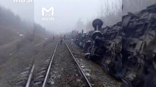 Сошедший с рельсов поезд / Фото: Mash