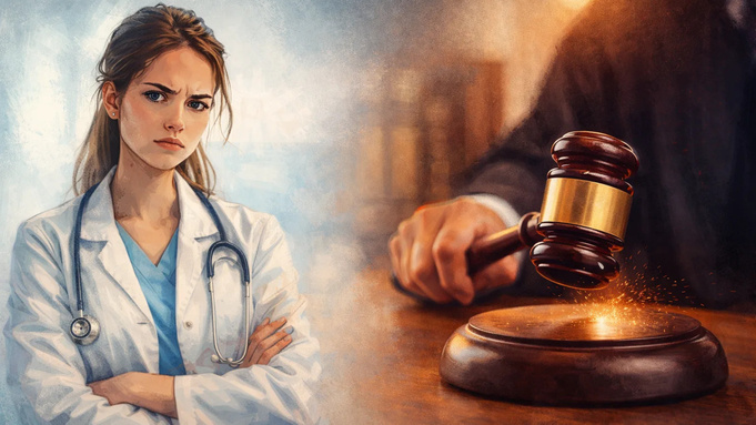 Врач в суде / Изображение сгенерировано нейросетью DALL-E / amic.ru
