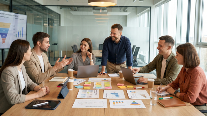 Команда. Работа / Фото сгенерировано нейросетью Nano Banana Pro 