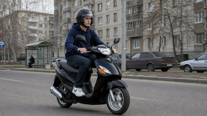 Подросток на мопеде / Фото: изображение сгенерировано нейросетью DALL-E