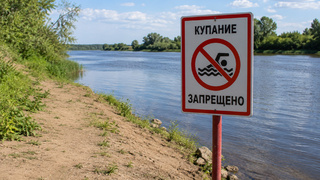 Купание запрещено / Купание / Река / Вода / Изображение сгенерировано ИИ ChatGPT / amic.ru