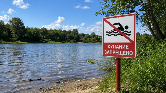 Купание запрещено / Купание / Река / Вода / Изображение сгенерировано ИИ ChatGPT / amic.ru
