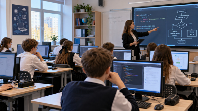 Урок информатики / Урок / Школа / Образование / Изображение сгенерировано ИИ ChatGPT / amic.ru