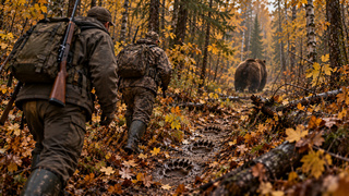 Медведь / Охота / Охотники / Изображение сгенерировано ИИ ChatGPT / amic.ru