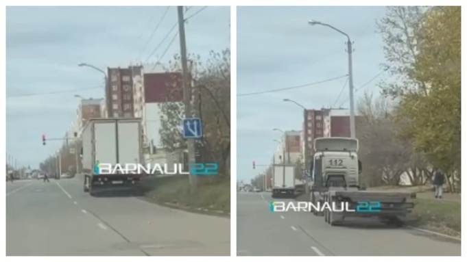 Фуры занимают полосу / Скриншот из видео Barnaul 22