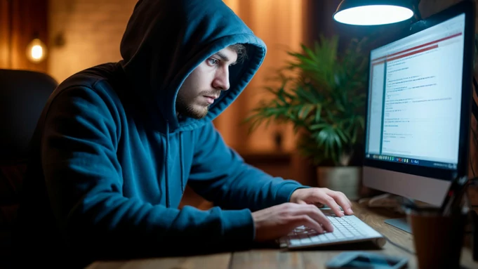 Киберпреступник сидит в компьютере / Создано в нейросети 