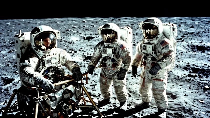 Астронавты на Луне / Изображение сгенерировано Алиса AI / amic.ru